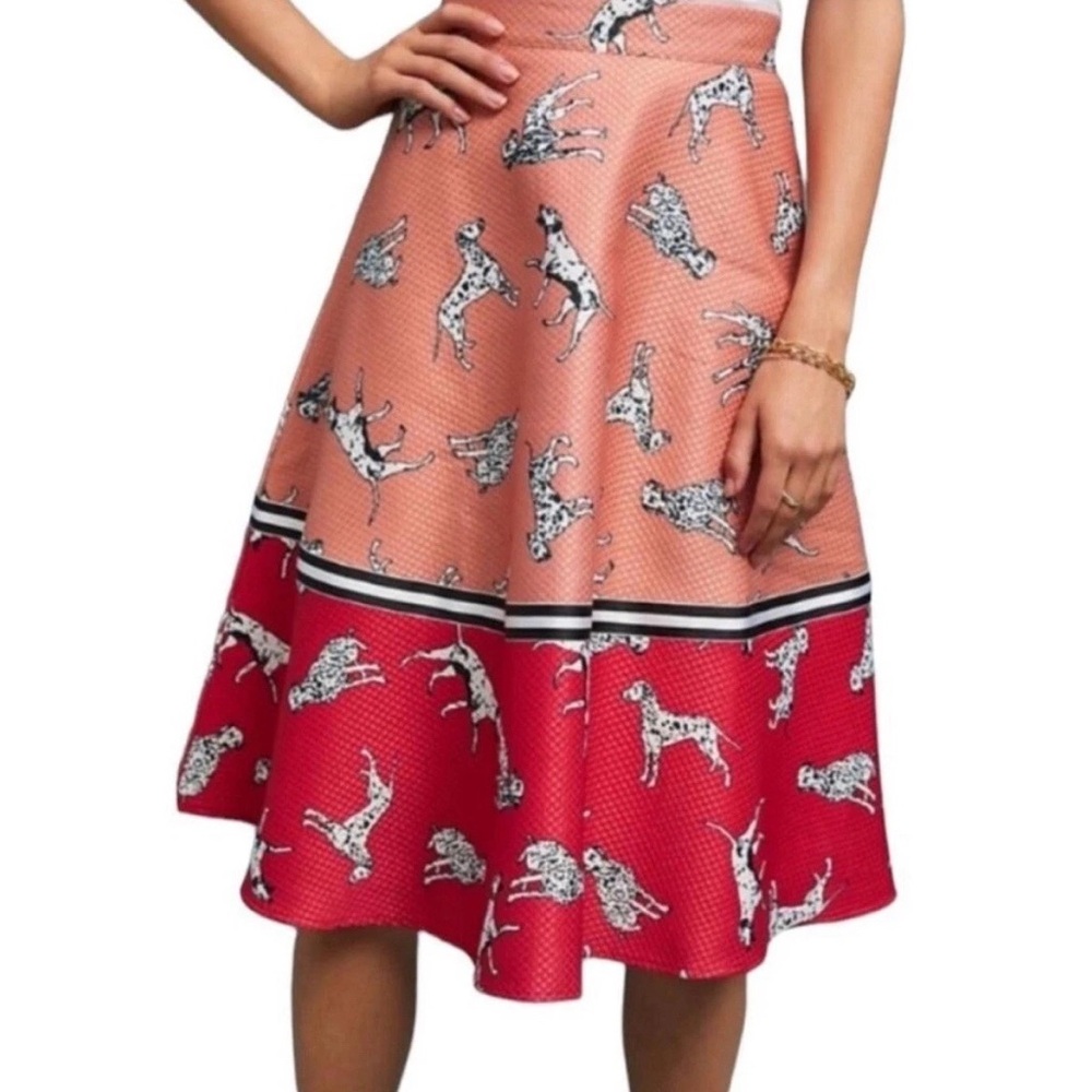 Anthropologie Hutch Dalmatian Skirt Red Pink A-Line Size 0 Lined Mrs. Maisel